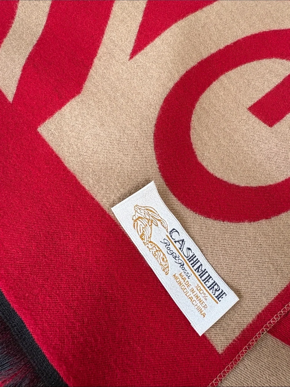 NWT SEALED! 100% Cashmere Oversized Scarf/Shawl Double-faced GeometricFlagDesign